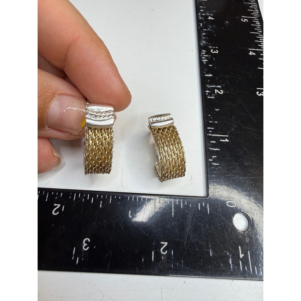 Monet Mixed Metal Mesh Clip On Earrings Gold Silver Tone Wide Hoop Textured